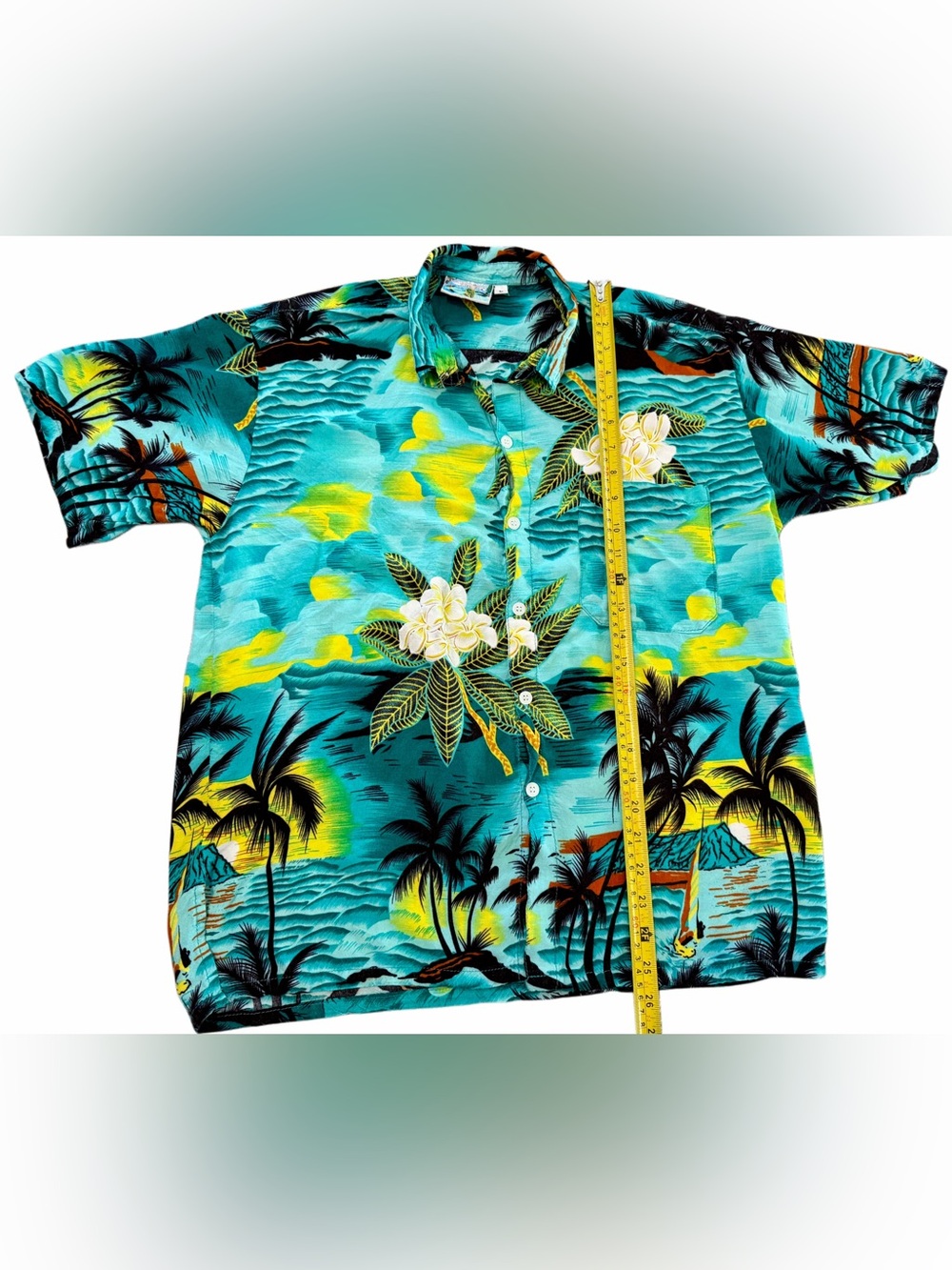 Just Cruising Hawaiian Style Tropical Aloha Shirt Men’s L Turquoise Palm Tree - Picture 3 of 6